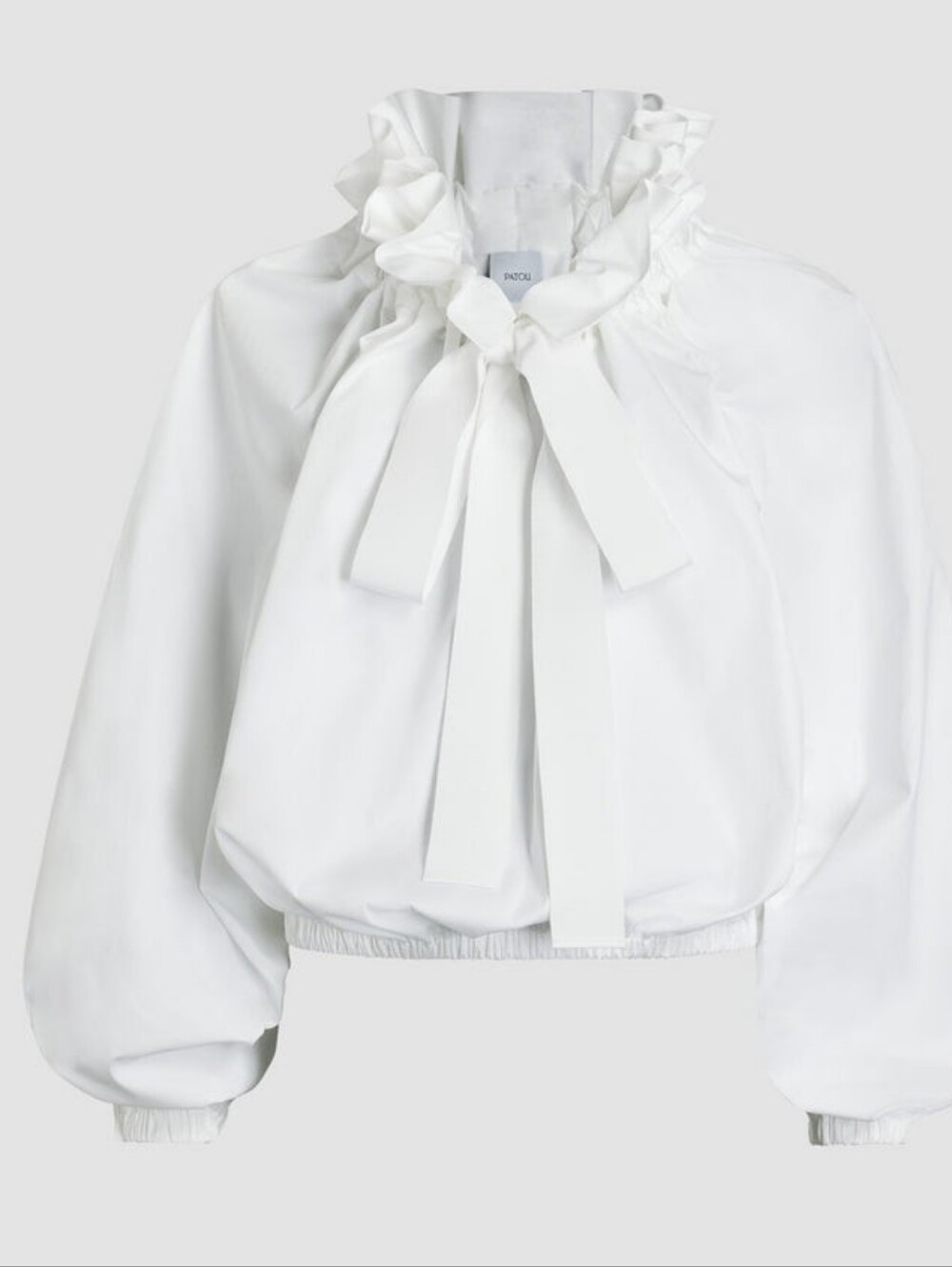 Patou White Ruffled Tie-Neck Cropped Blouse Top